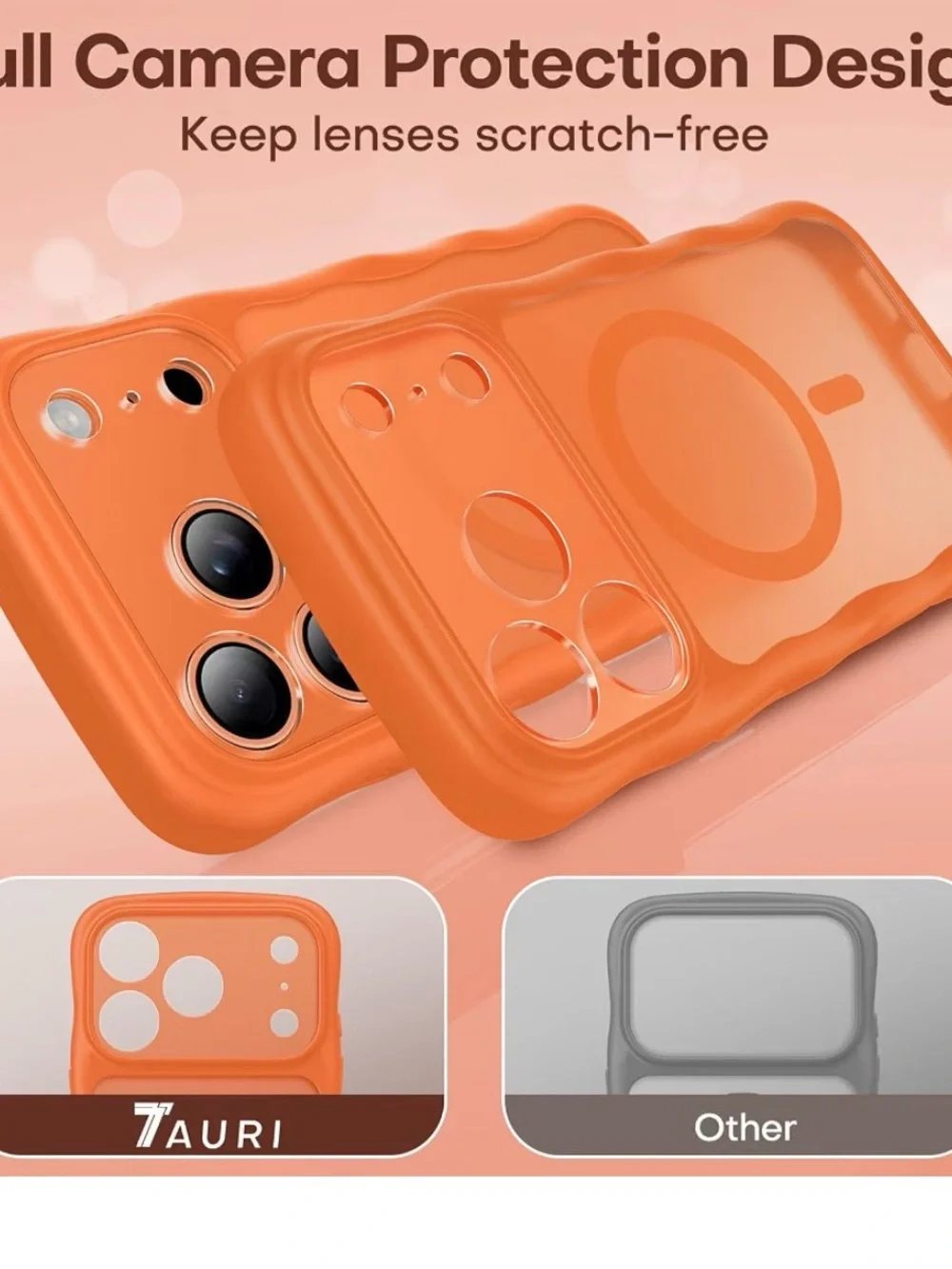 Magnetic iPhone 17 Pro matte Case - Orange Wavy Anti-Slip Translucent